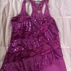 Vanity Fuchsia Sequin & Lace Racerback Tank